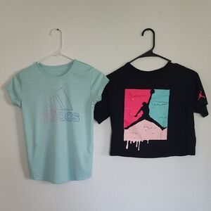 Girls Adidas Aqua Blue And Jordan Jump Logo Blk Tee's (LL124)